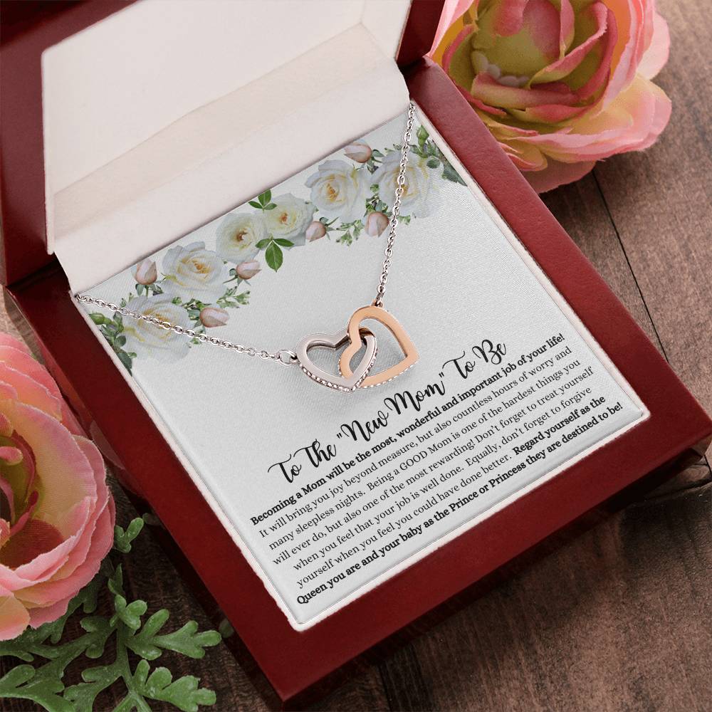 She will tear- up when she opens the box and reads this!  "To The New Mom To Be "- Interlocking Hearts Necklace