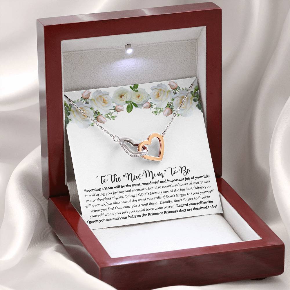 She will tear- up when she opens the box and reads this!  "To The New Mom To Be "- Interlocking Hearts Necklace