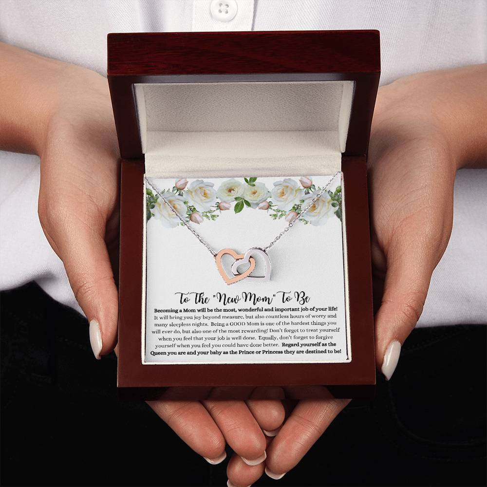 She will tear- up when she opens the box and reads this!  "To The New Mom To Be "- Interlocking Hearts Necklace