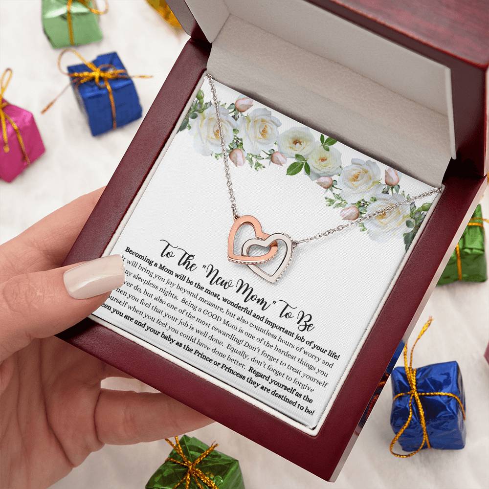 She will tear- up when she opens the box and reads this!  "To The New Mom To Be "- Interlocking Hearts Necklace