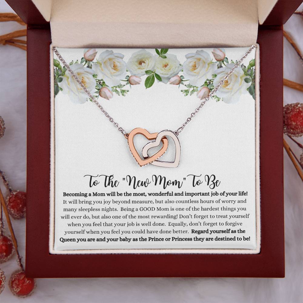 She will tear- up when she opens the box and reads this!  "To The New Mom To Be "- Interlocking Hearts Necklace