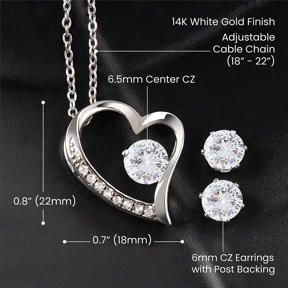 Forever Love Necklace  and Earrings, Cubic ZIrconia Set. "She could not believe her eyes when she opened the box!"