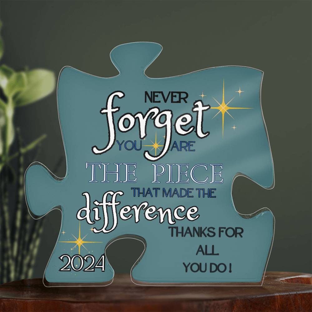 "Never Forget..." Teal, Puzzle Piece Acrylic Plaque