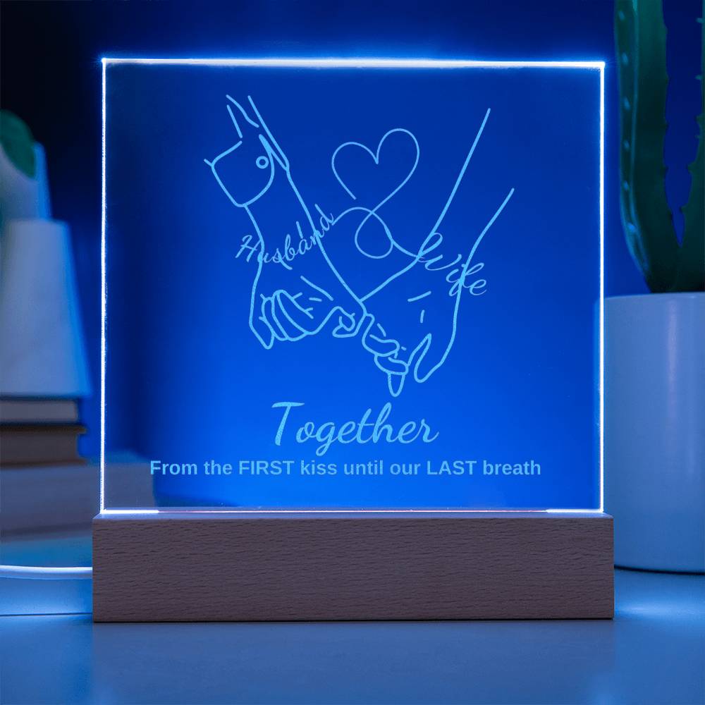 "They cried when they saw this!"  TOGETHER, Engraved Square Acrylic Plaque with LED Base.