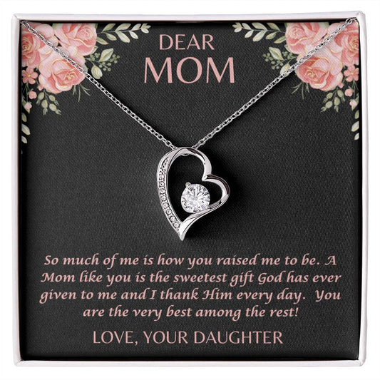 "Her eyes filled with tears as she read this- Dear Mom- Love Your Daughter"  Forever Love Necklace