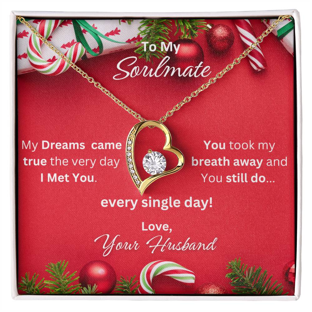 'She will absolutely melt when she sees this!   "To My Soulmate-Love Your Husband",  Forever Love Nacklace in White or  Yellow Gold Finishes