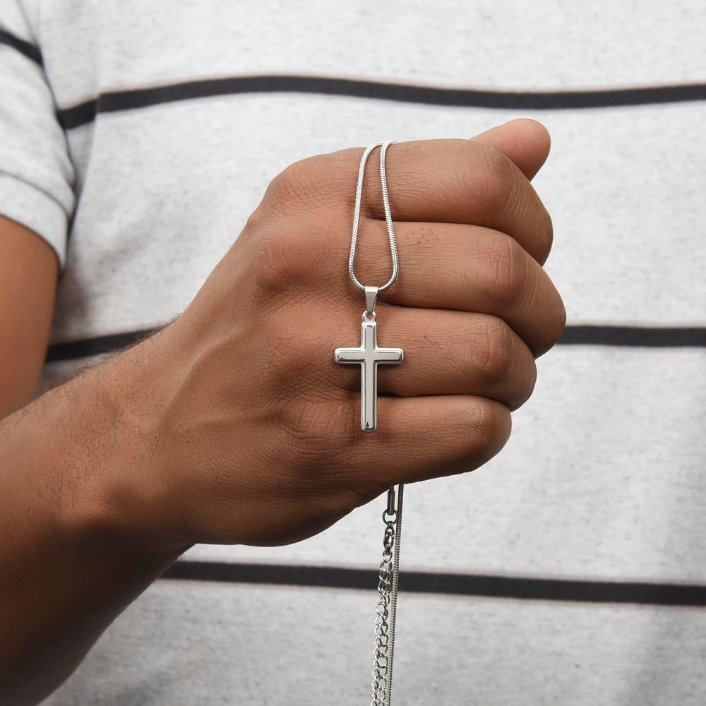 "This will bring him to tears when he sees it!"  Stainless Steel Cross Necklace , from Grandson