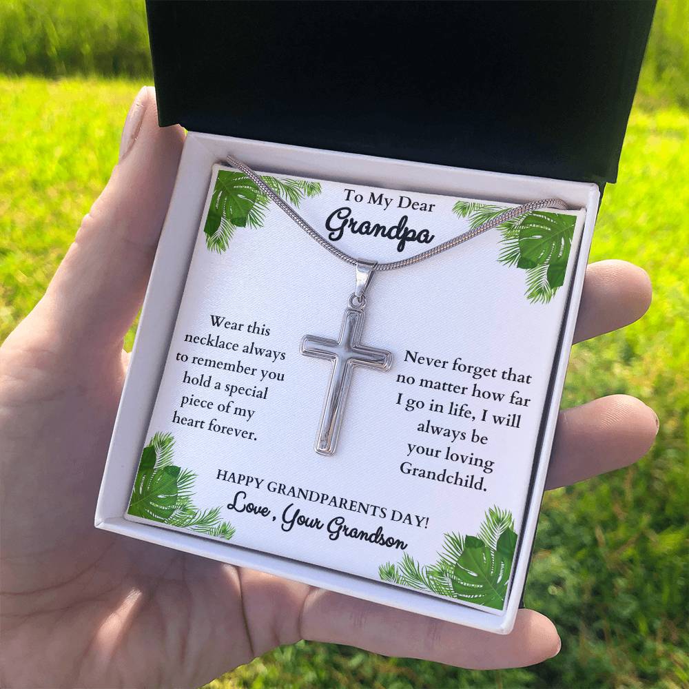 "This will bring him to tears when he sees it!"  Stainless Steel Cross Necklace , from Grandson