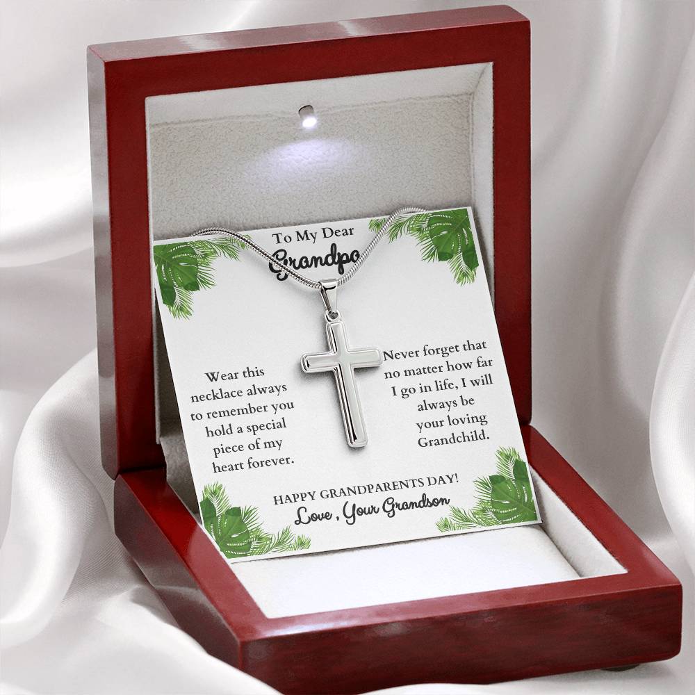 "This will bring him to tears when he sees it!"  Stainless Steel Cross Necklace , from Grandson