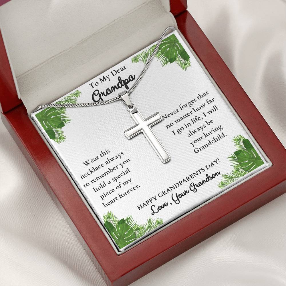 "This will bring him to tears when he sees it!"  Stainless Steel Cross Necklace , from Grandson