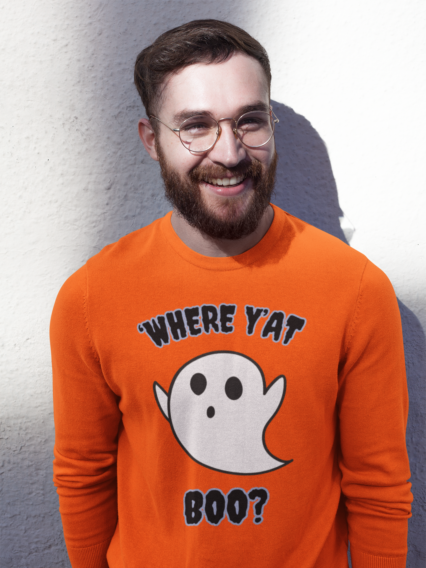 "Where Y'At Boo" Black Text, Unisex Crewneck Pullover Sweatshirt