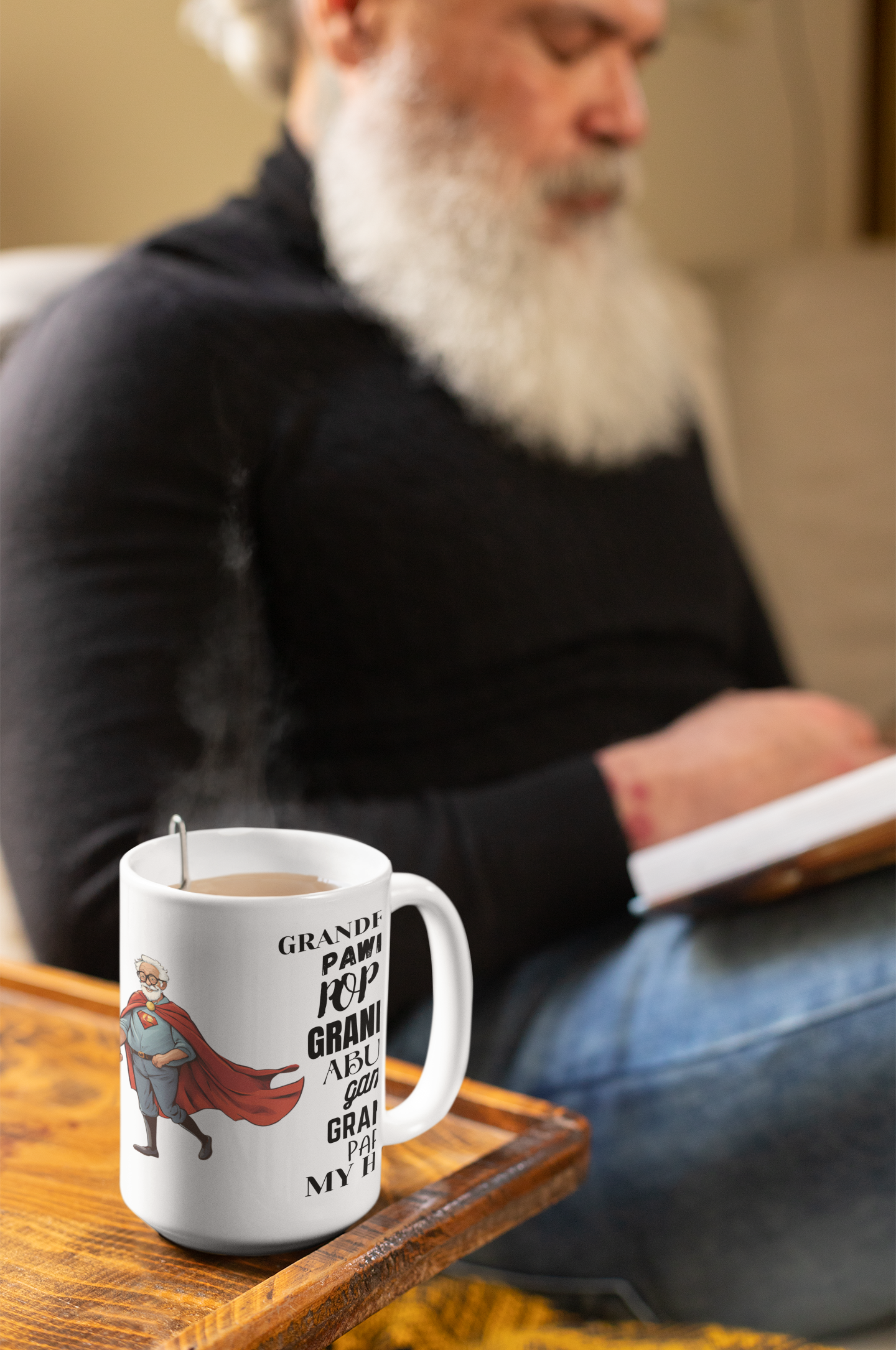 "Super Grandfather-My Hero"  White Ceramic Mug, 15oz