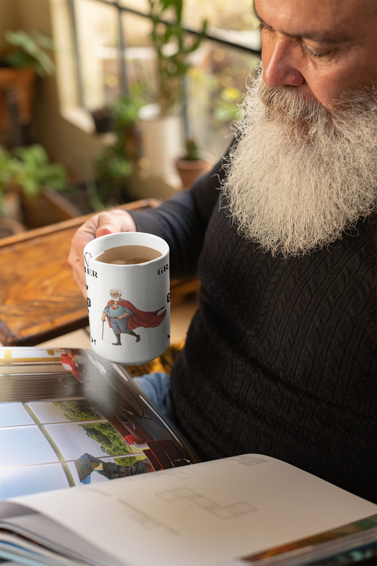 "Super Grandfather-My Hero"  White Ceramic Mug, 15oz